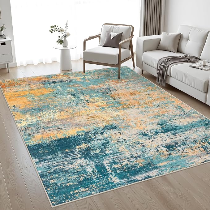 Area Rug Living Room: 4x6 Modern Washable Soft Carpet Rosy Haze | by FXRHLP