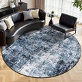 Rugflix Round Area Rugs 8Ft for Living Room, Washable Navy Blue Circle Rug | by RugflixAreaRugs