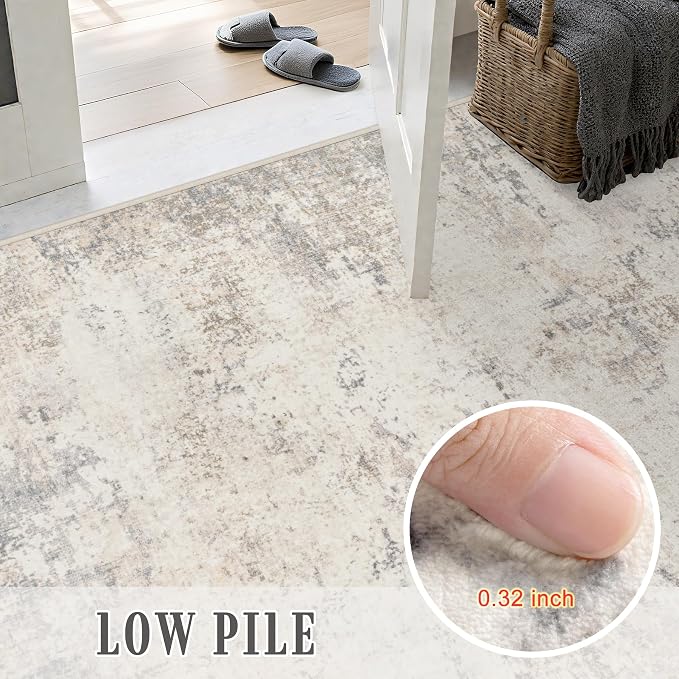 2.6x8 Washable Runner Rug：Modern Abstract Soft Carpet Brown Beige | - Image 5