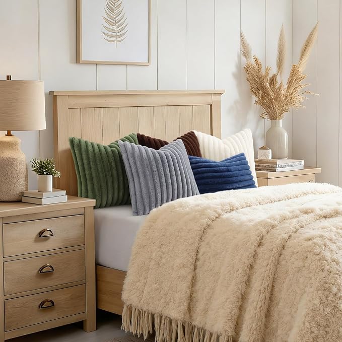 decorUhome Fall Faux Fur Throw Pillow Covers 12x20 Set of 2 Navy Blue | - Image 8