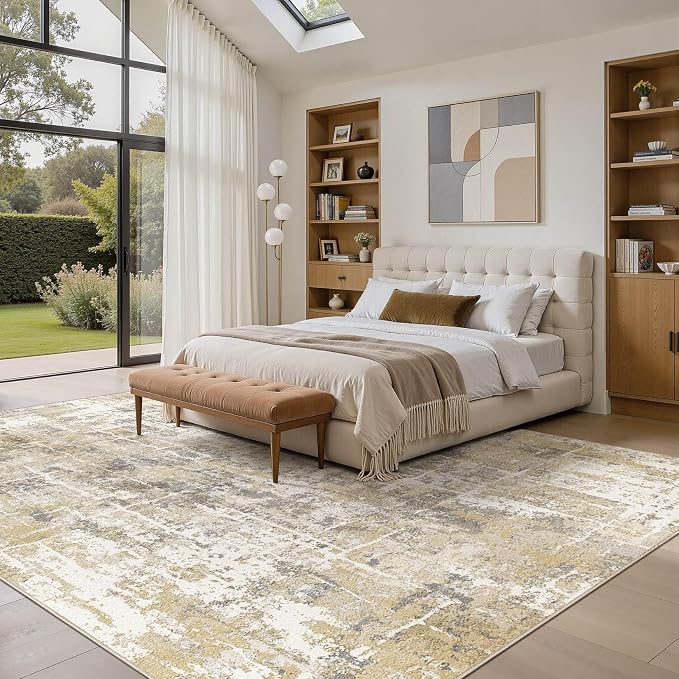 DMOYEST Area Rug Living Room Rugs 10x14 Washable Abstract Carpet | Neutral - Image 3