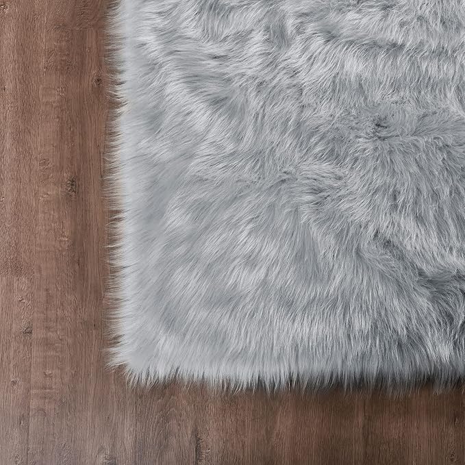 Goolela Grey Area Rug 8x10 Gray Fluffy Fuzzy Furry Rug - Image 6