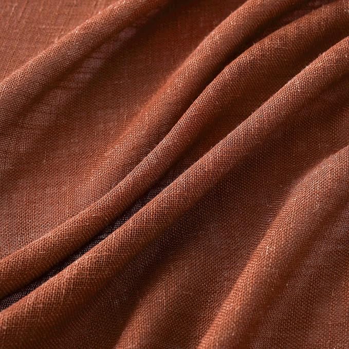 MIULEE Burnt Orange Fall Linen Curtains 52x63 Inch 2 Panels - Image 4