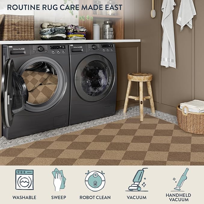 Lahome Checkered Easy Jute Living Room Rug, 8x10 Outdoor Rugs Washable | - Image 7