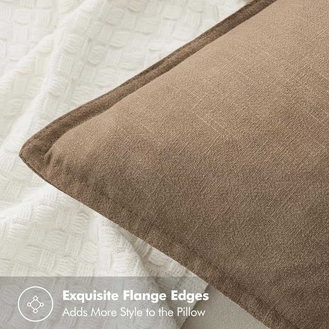 MIULEE Decorative Linen Euro Sham Pillow Covers 26x26 Khaki | Boho Farmhouse​ - Image 2