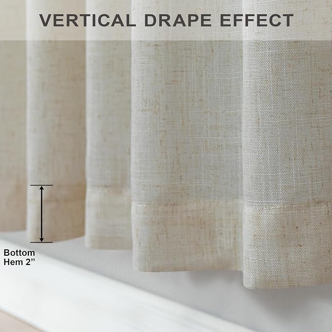 Pitalk Beige Back Tab Linen Curtains 94 Inches Long 2 Panel - Image 7
