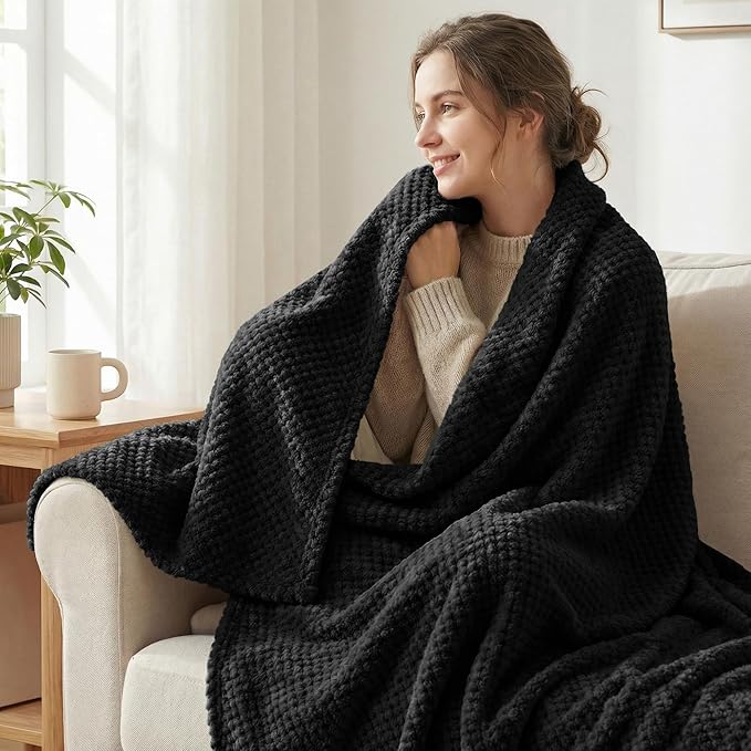 Exclusivo Mezcla Soft Waffle Fleece Bed Blanket Queen Size, Cozy Flannel - Image 2