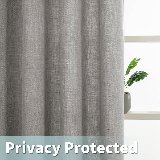 Natural Grey Linen Curtains for Bedroom 84 Inch Length 2 Panels | Faux Linen - Image 4