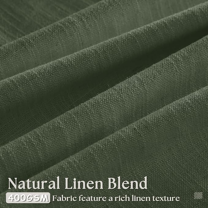 Farmhouse Linen Blend Pleated Olive Green Curtains 102 Inches Long 2 Panels | - Image 3