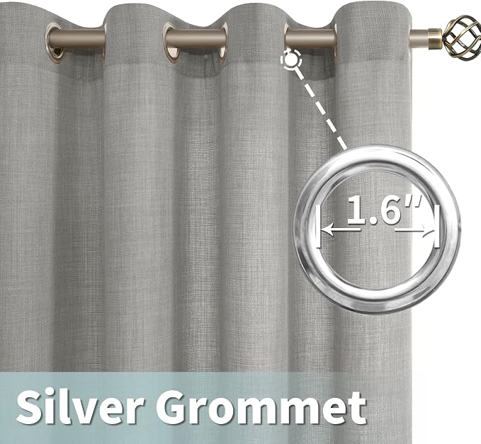 Natural Grey Linen Curtains for Bedroom 84 Inch Length 2 Panels | Faux Linen - Image 5
