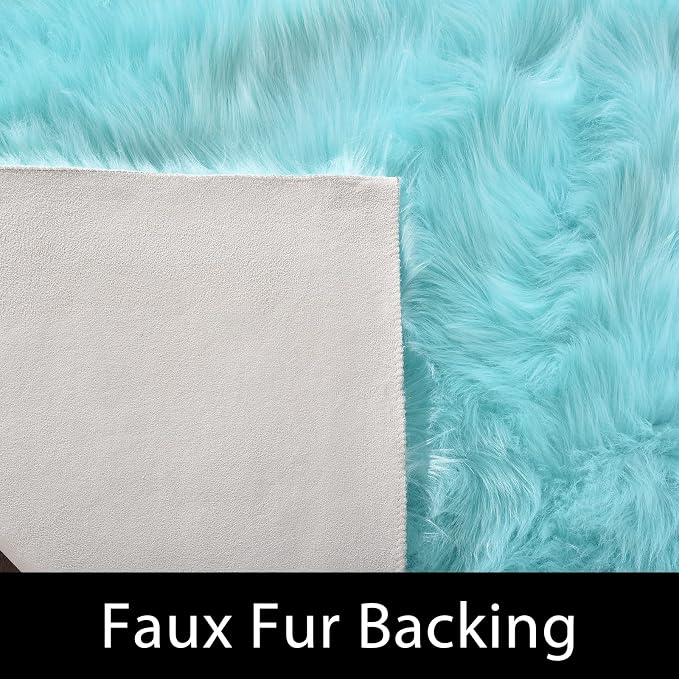 Latepis Light Blue Area 8x10 Faux Sheepskin Fur Rug Teal Rugs - Image 4
