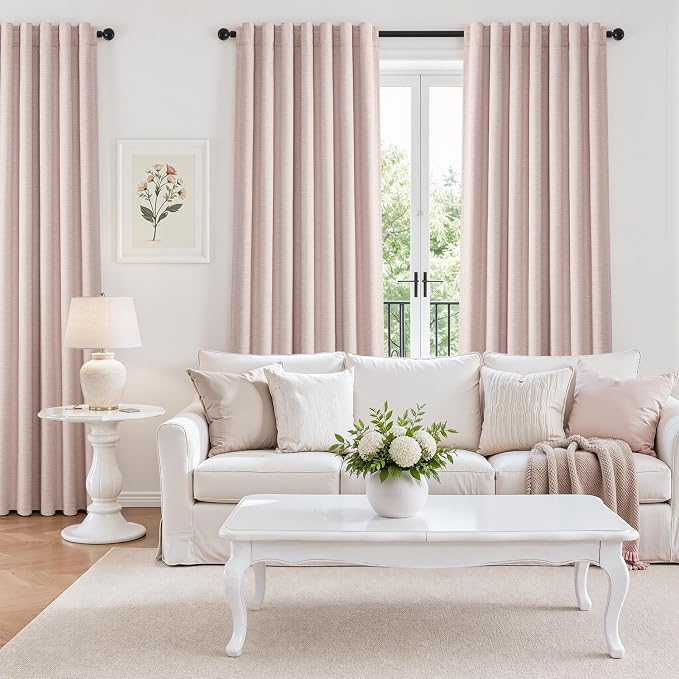 Topfinel Dusty Pink Linen Blackout Curtains 90 Inch Length 2 Panels - Image 7