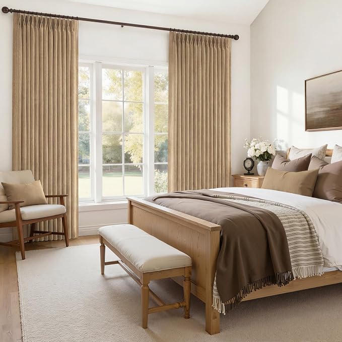 Pinch Pleated Rust Brown Semi Sheer Bedroom Curtains 96 Inches Long 2 Panels Set - Image 6