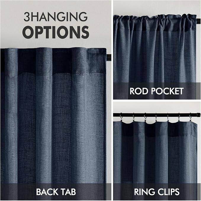 MIULEE Navy Blue Linen Curtains 52x84 Inch 2 Panels - Image 3