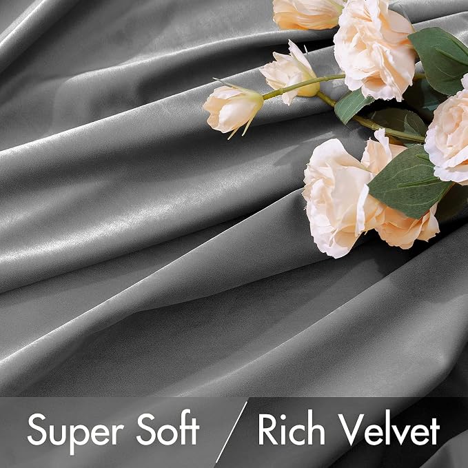MIULEE Grey Velvet Curtains 52x108 inches 2 Panels Luxury Blackout Curtains | - Image 4