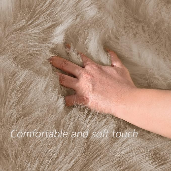 Latepis Round Fur Light Brown Beige Circle Rug 4ft Furry Washable Faux - Image 5