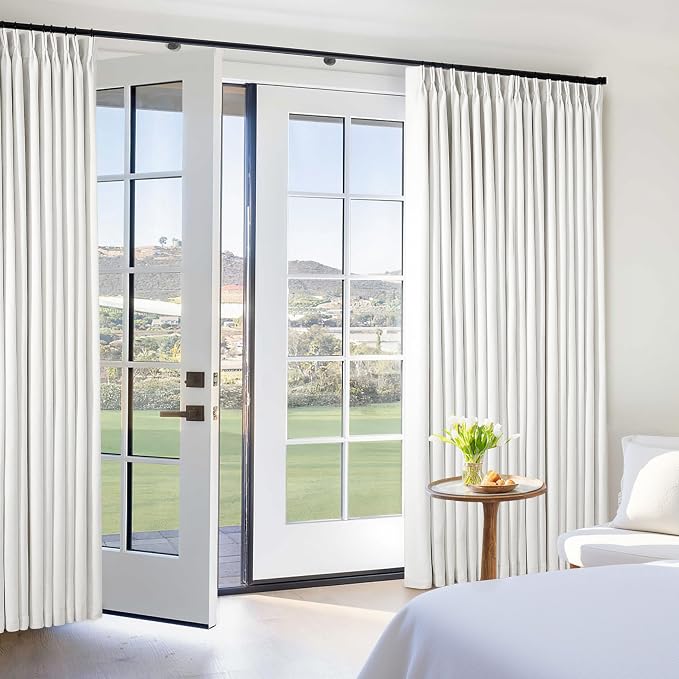 Beige White Pinch Pleated 100% Blackout Linen Curtains W60xL120 1 Panel | Black - Image 7