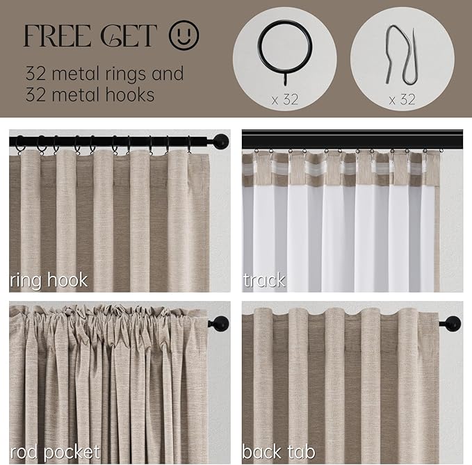 Topfinel 92 Inches Long Taupe Farmhouse Tweed Custom Black Out Drapery Panels - Image 5