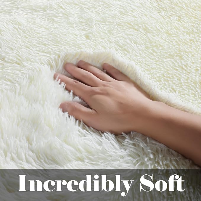 Cream White Area Rugs 9x12 Living Room, Ivory Large Fluffy Shag Bedroom Rug - Image 2