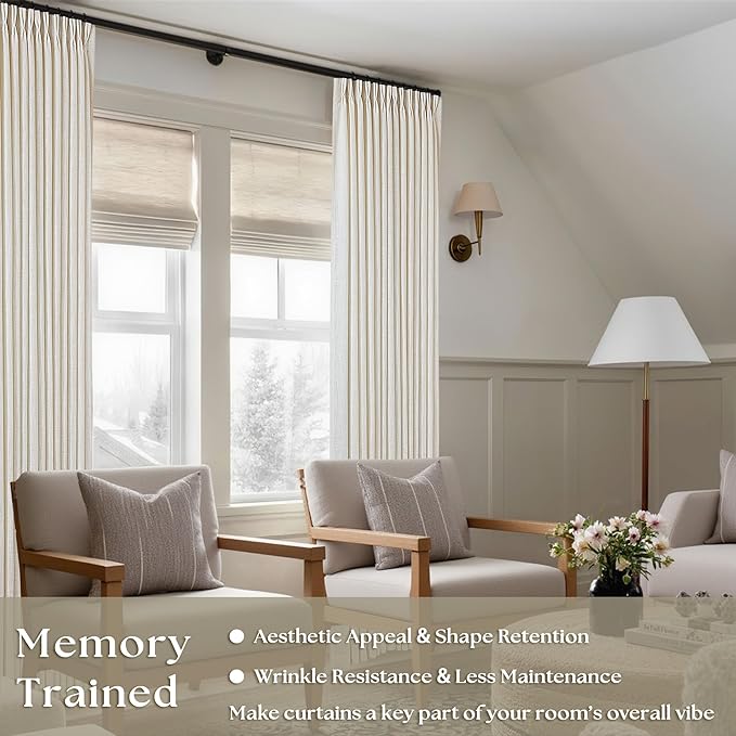 Natural Pinch Pleated 132 Inch Linen Curtains 2 Panels Set 40x132 | Extra Long - Image 2