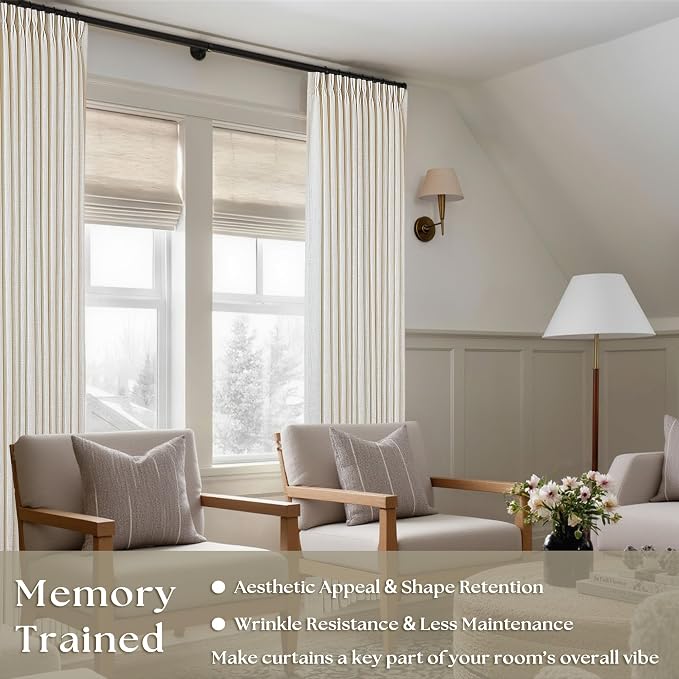 Memory Shape Trained Pinch Pleated Linen Curtains 100 Inches Long | Natural - Image 2