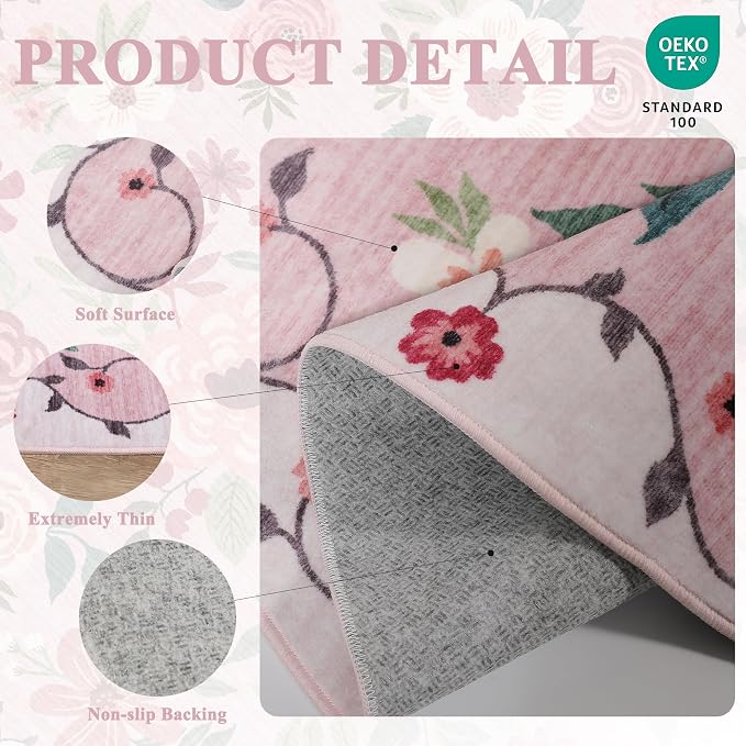 DUKINO 3x5 Area Rug, Floral Washable Rug - Image 5
