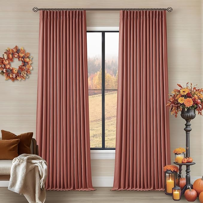 Terracotta 100% Black Out Pinch Pleat Linen 108 Inch Curtains | Black Out by Twodrapes