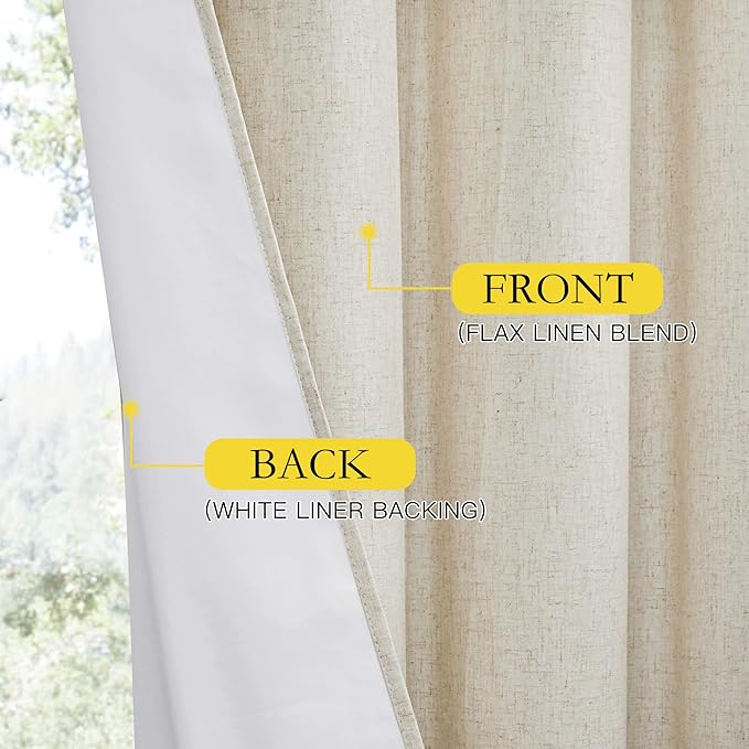 NICETOWN Natural Full Blackout Boho-Chic Linen Curtains 80 inch Long 2 Panels - Image 7