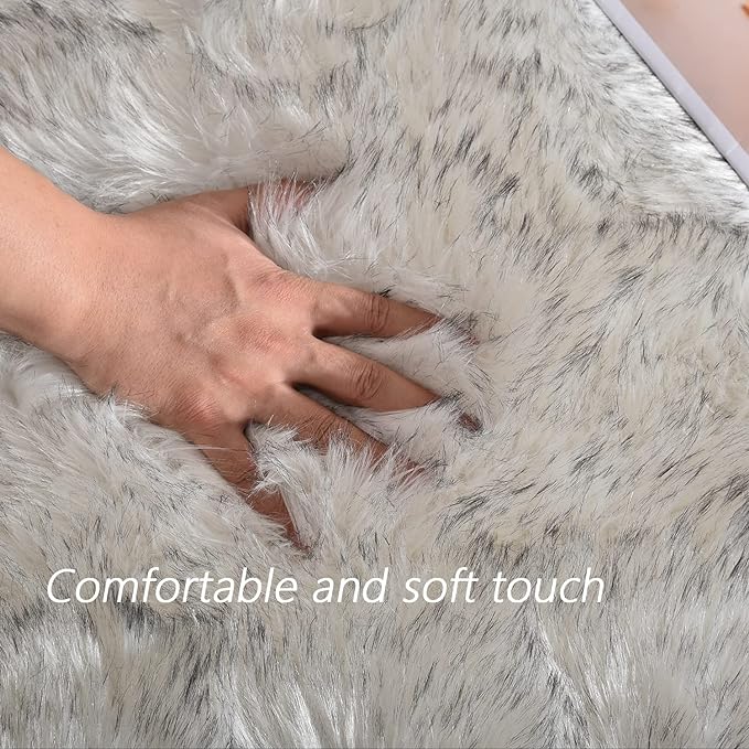 Latepis White with Grey Tips Sheepskin Rugs 4x6, Faux Fur Rug - Image 5