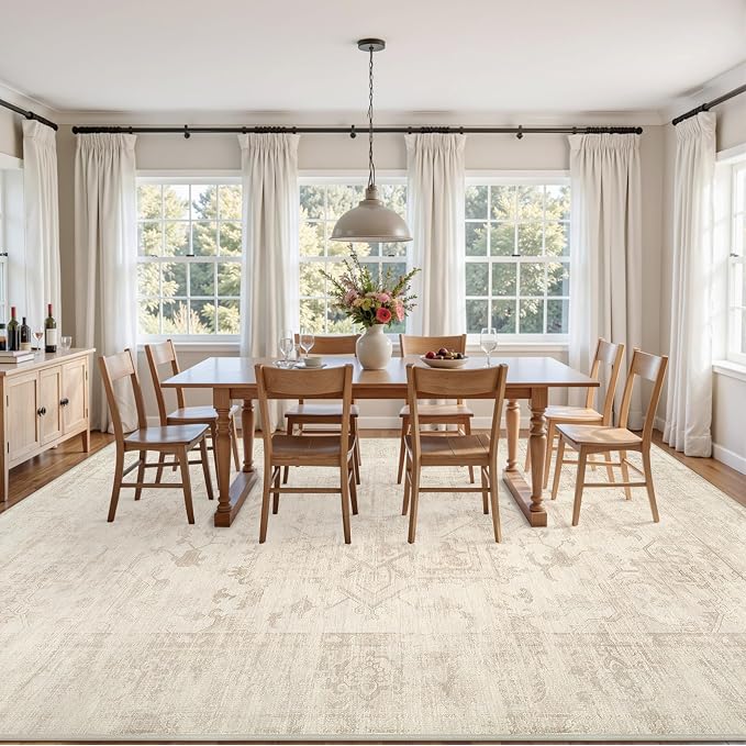 10x12 Area Rugs Living Room: Bedroom Washable Carpet Beige/Brown | Large - Image 3