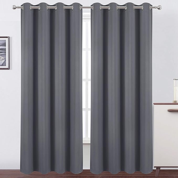 Grey Thermal Blackout Curtains/52 x 108 Inch/Set of 2 Panels Room Darkening by Lemomo