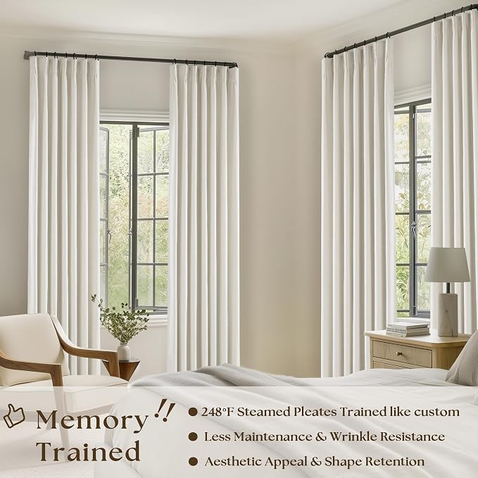 Natural Cream Linen Pinch Pleated Blackout 92 Inch Curtains - Image 2