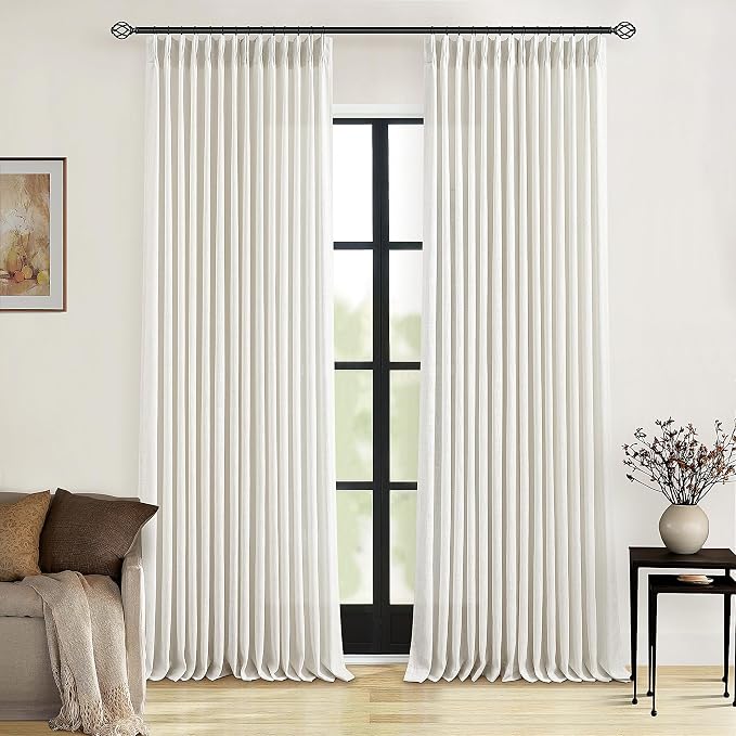 Natural Pinch Pleated Linen Curtains 92 Inches Long 2 Panels Set | Thick Linen - Image 9