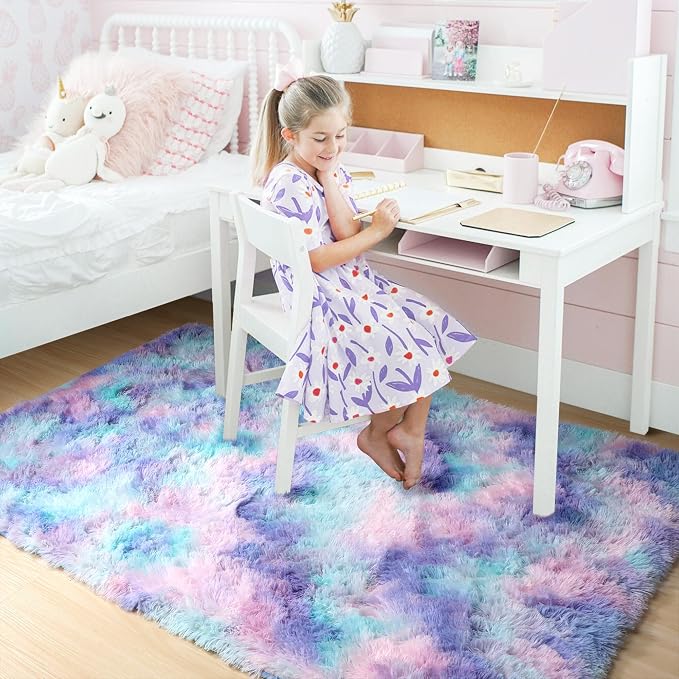 Amdrebio Purple Rainbow Mermaid Large Kids Area Rug 6x9 - Image 7