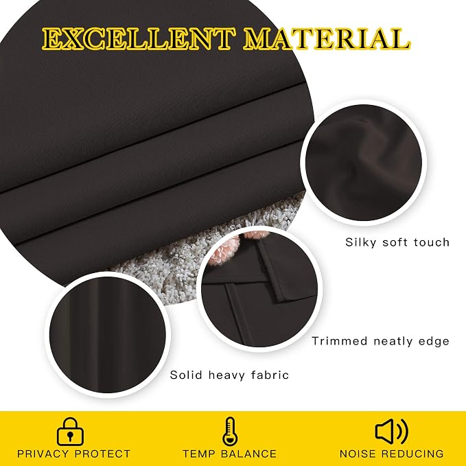 NICETOWN Blackout Toffee Brown Curtains & Drapes 90 inches Long - Image 4