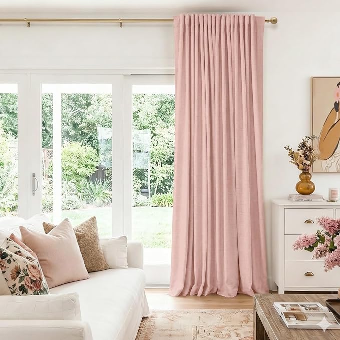 Linen Textured Total Blackout Sliding Door Curtains 96 Inches Long, Blush Pink - Image 5