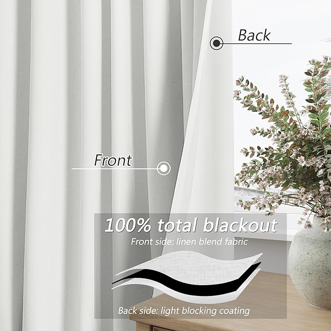 White 100% Blackout Linen Curtains 60 Inch Wide by 84 Inch - Image 4