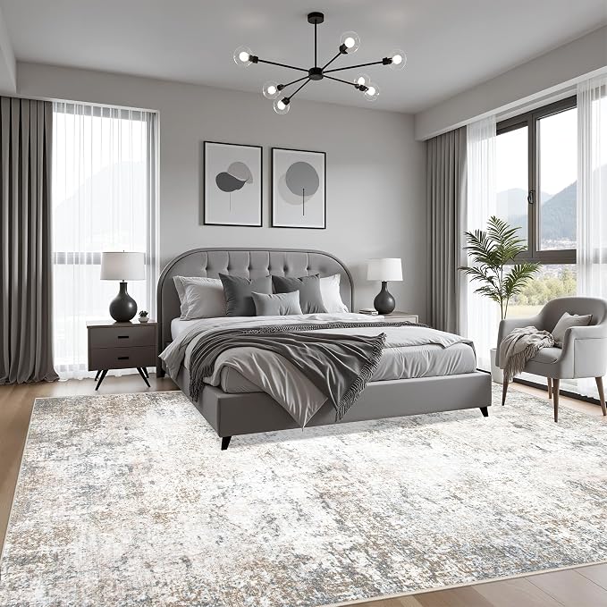 10x14 Area Rug Living Room: Modern Washable Indoor Carpet Brown | - Image 3
