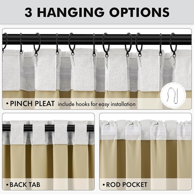 MIULEE 100% Blackout Linen Curtains 42 x 72 Inch Heathered White 2 Panels | - Image 5