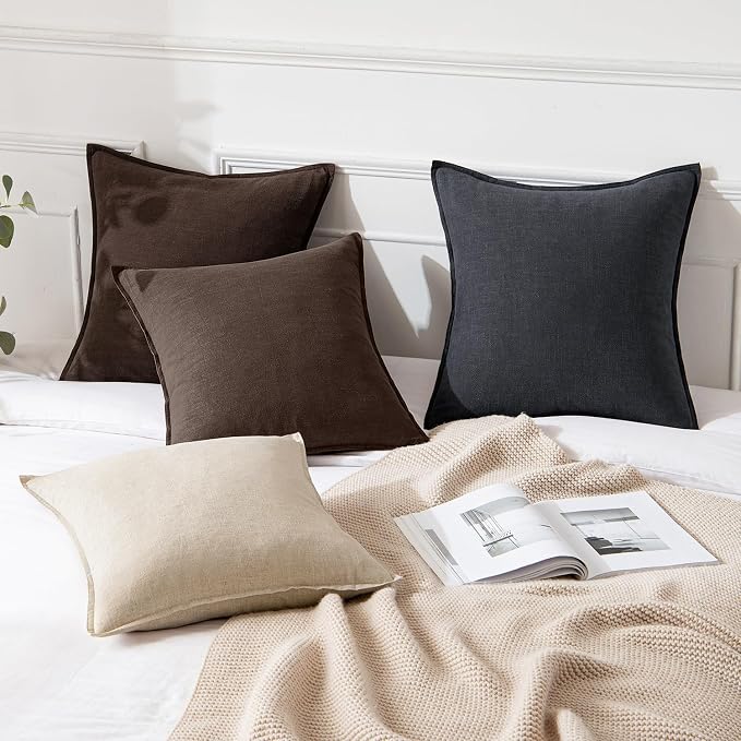 MIULEE Decorative Linen Euro Sham Pillow Covers 24x24 Reddish Brown | Boho - Image 4