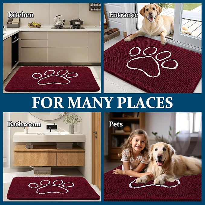 OLANLY Dog Door Mat for Muddy Paws 70x32, Paw Print Design Chenille Mud Mat | - Image 8