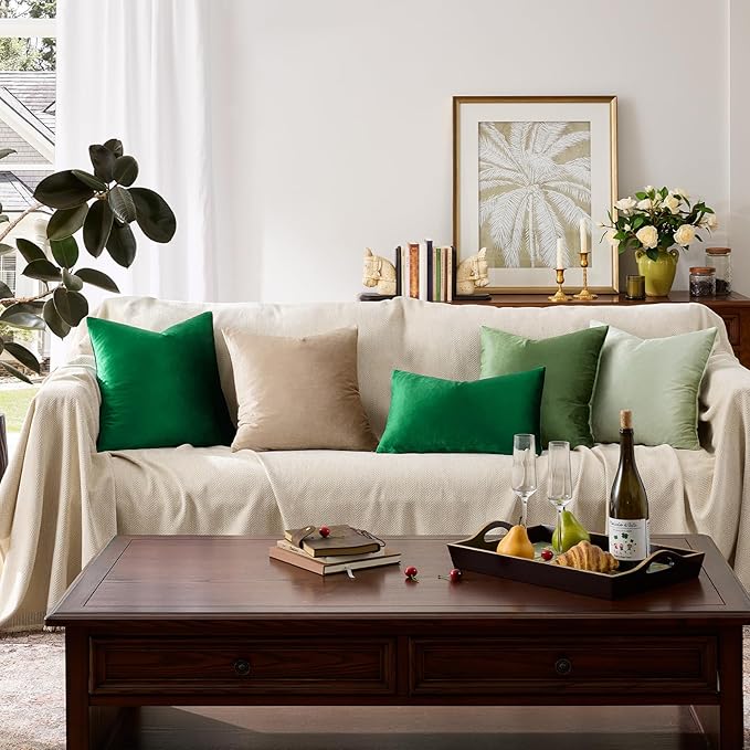 GIGIZAZA Green Velvet Pillow Covers 22x22 Decorative Pillows Pack of 2 | Throw - Image 8
