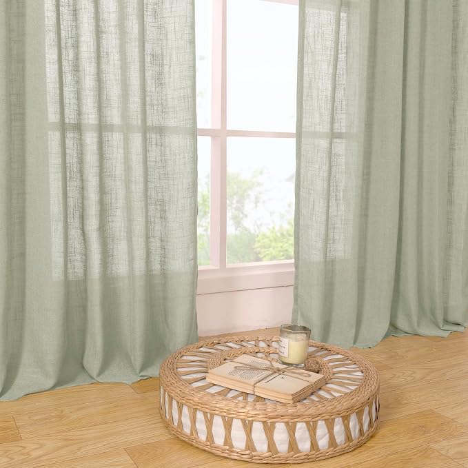 Linen Semi Sheer Curtains 96 inches Long 2 Panels Set, Sage Grey | Light - Image 9