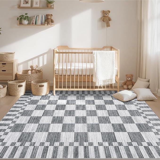 GarveeHome 9x12 Area Rugs for Living Room Washable Checkered Rug Bedroom | - Image 3