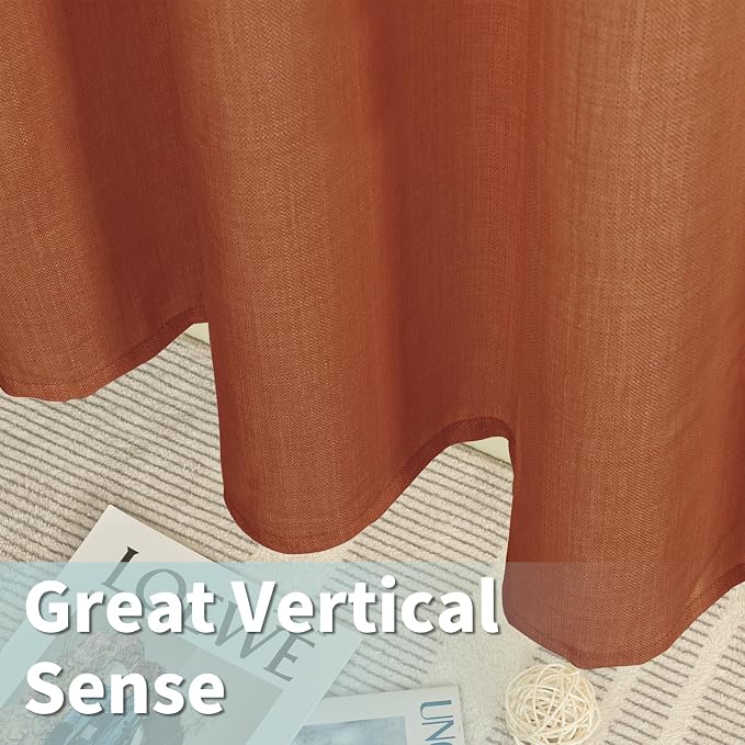 Terracotta Linen Curtains for Living Room 84 inch Length 2 Panels | Light - Image 6