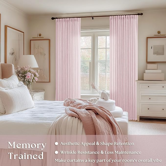 Light Pink Linen Pinch Pleat Curtains 120 Inch Length 2 Panels Set 40x120 | - Image 2