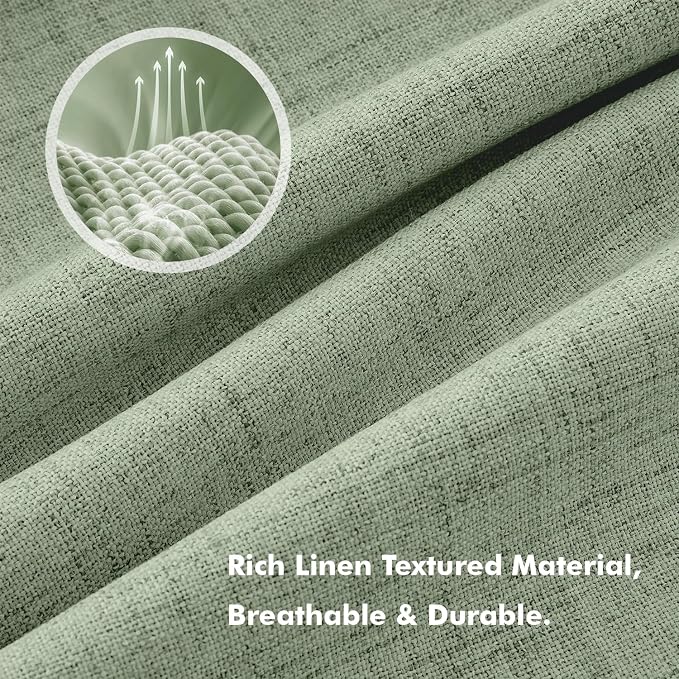MIULEE 100% Blackout Linen Curtains 42 x 90 Inch Sage Green 2 Panels | Thermal - Image 3