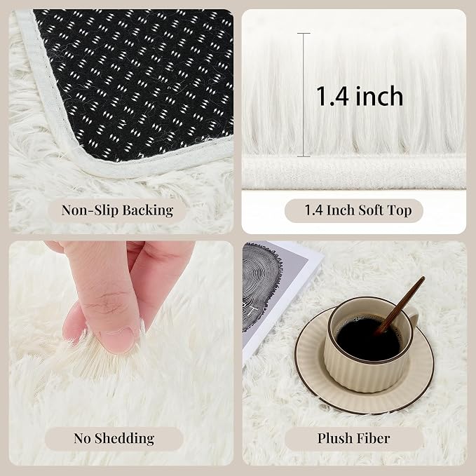 PLHXFR 4x6 Area Rugs Living Room: Fluffy Bedroom Rug Shag Carpet White | - Image 4
