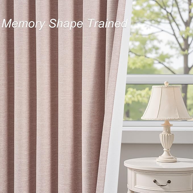 Topfinel Soft Pink 100% Blackout Curtains Linen Blended Room Darkening Curtain - Image 6