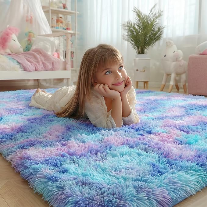 Adorable Rainbow Rugs for Bedroom Girls 2x4 Ft, Soft Purple Shag Tent Rugs | - Image 2